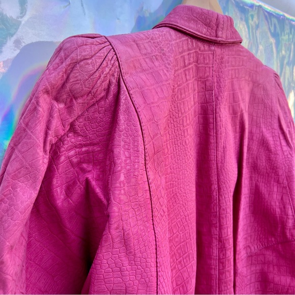 80s Pink Batwing Croc Pattern Leather Jacket - Picture 7 of 9
